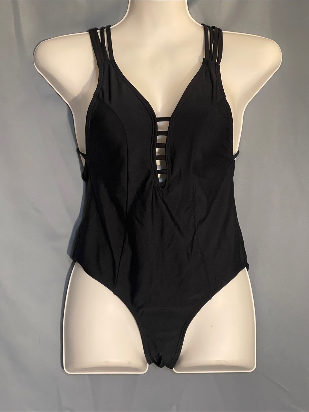 Black Strappy V-Neck One-Piece Swimsuit